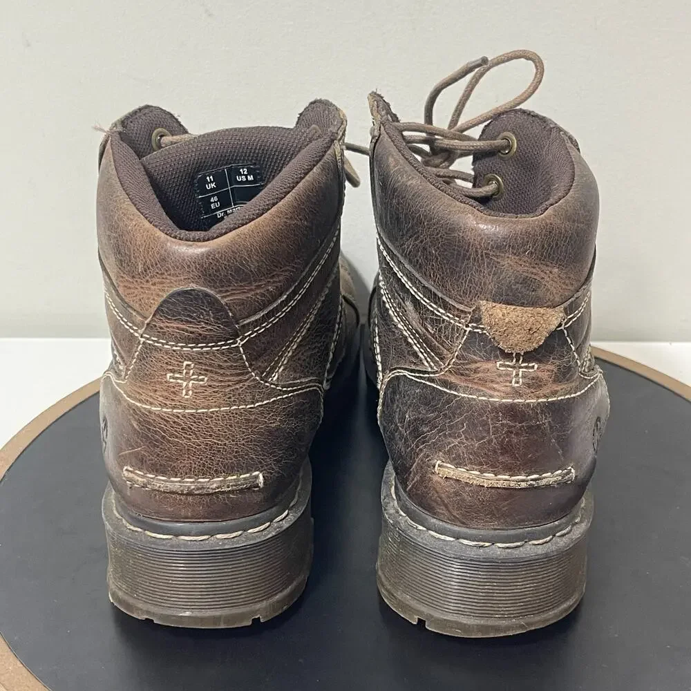 VTG Dr. Martens Boots Men 12 Brown Leather Work SOREN Chunky Combat Y2K‎